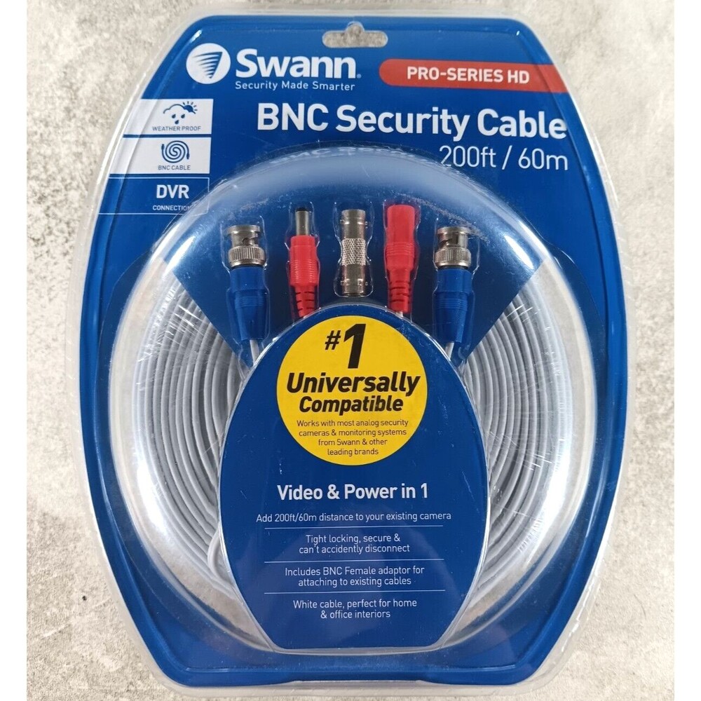 Swann SWPRO-60MTVF-GL Fire-Rated BNC Video/Power Extension Cable, 200'